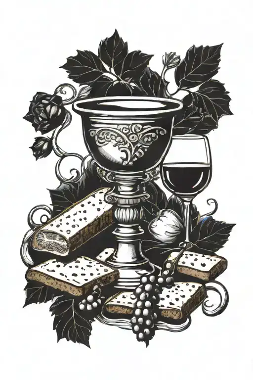 communion with bread and wine tattoo design idea