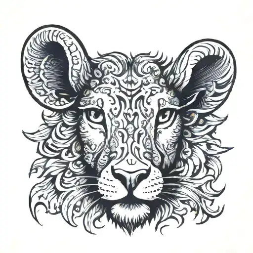 lamb face morphing into lion face tattoo design idea