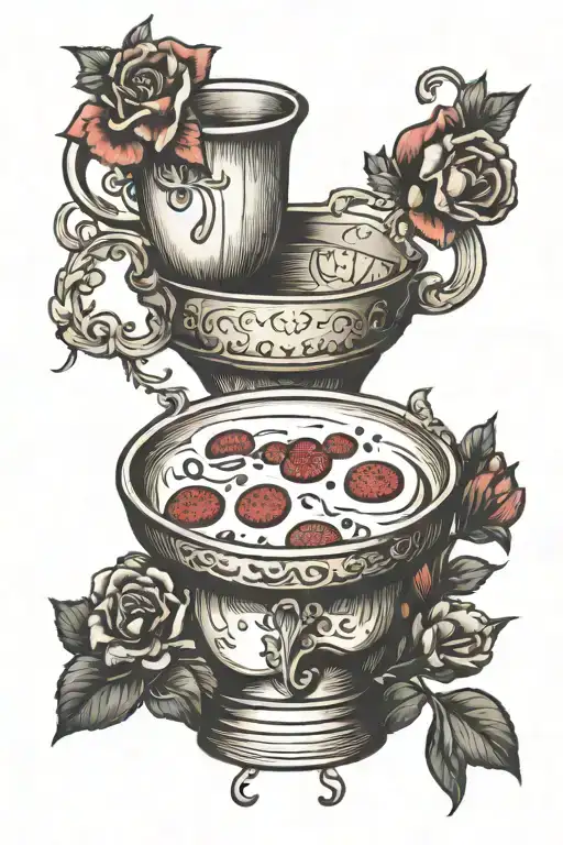 communion cup, bread, and red poppi tattoo design idea