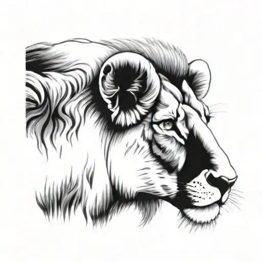 lamb face morphing into lion face tattoo design idea