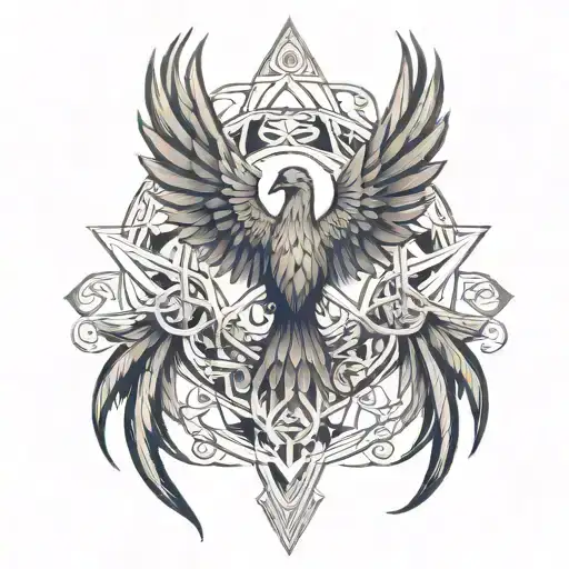 Phoenix and cross of jesus tattoo design idea