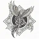Phoenix and cross of jesus tattoo design idea