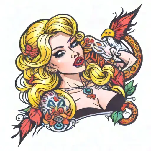 A blonde bimbo drooling tattoo design idea
