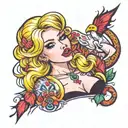 A blonde bimbo drooling tattoo design idea