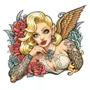 A blonde bimbo drooling tattoo design idea
