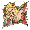 A blonde bimbo drooling tattoo design idea