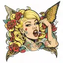 A blonde bimbo drooling tattoo design idea