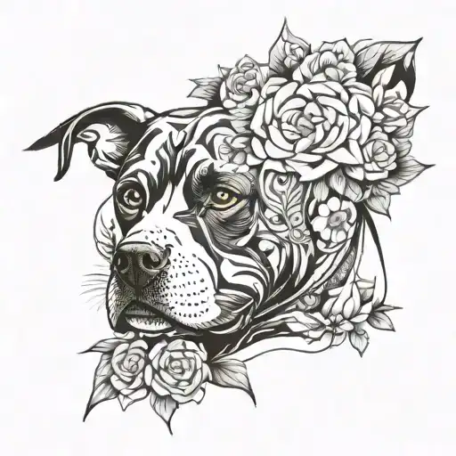 text flower hood and pitbull dog tattoo design idea