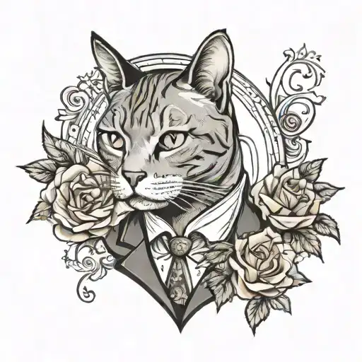 A traditional style tattoo of a cat wearing a suit, embodying the client's role as an entrepreneur and love for cats tattoo design idea