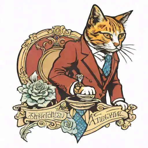 A traditional style tattoo of a cat wearing a suit, embodying the client's role as an entrepreneur and love for cats tattoo design idea