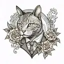 A traditional style tattoo of a cat wearing a suit, embodying the client's role as an entrepreneur and love for cats tattoo design idea