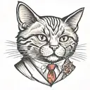 A traditional style tattoo of a cat wearing a suit, embodying the client's role as an entrepreneur and love for cats tattoo design idea