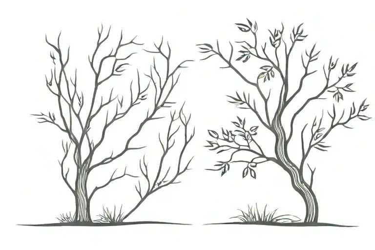 willow and maple tree intertwined tattoo design idea