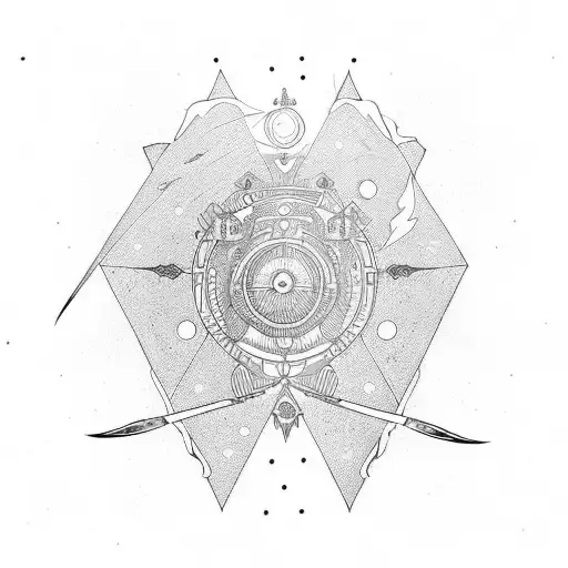 long sword with solar system tattoo design idea