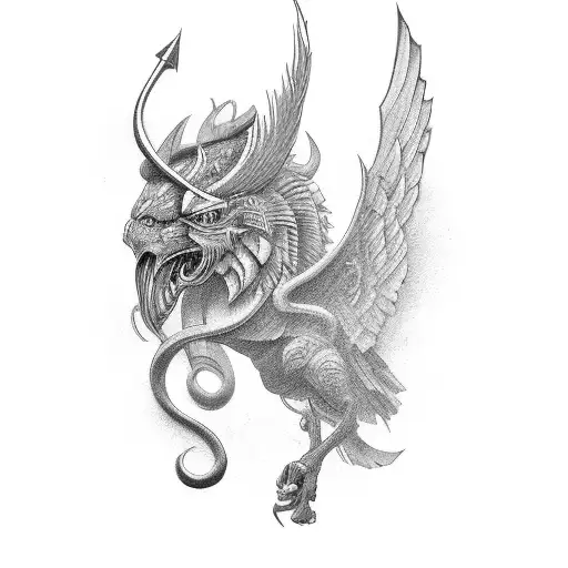 A bookshelf filled with mythological symbols and sewing tools tattoo design idea