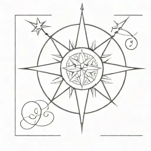 moon simple compass rose tattoo design idea