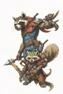 Guardians of the Galaxy with a rocket, the witcher and the medallion, the monkey king tattoo design idea