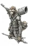 Guardians of the Galaxy with a rocket, the witcher and the medallion, the monkey king tattoo design idea