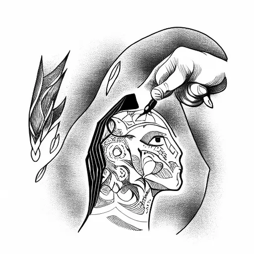 Raven put his head in a guillotine tattoo design idea