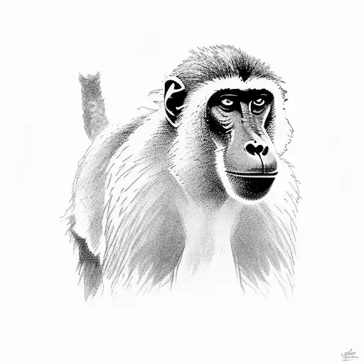 baboon with ruins behind in the jungle tattoo design idea