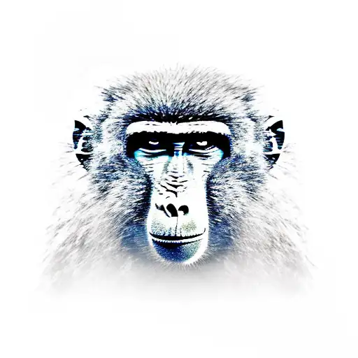 baboon with ruins behind in the jungle tattoo design idea