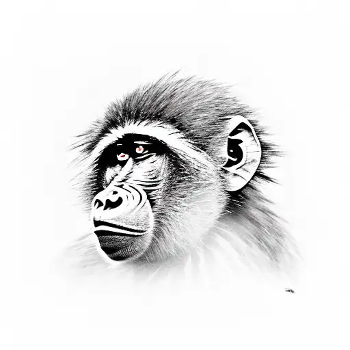 baboon with ruins behind in the jungle tattoo design idea
