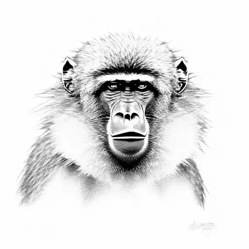 baboon with ruins behind in the jungle tattoo design idea