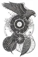 Odin's raven and Zeus's eagle soaring through the solar system, featuring elements of the titan Atlas and DNA  tattoo design idea