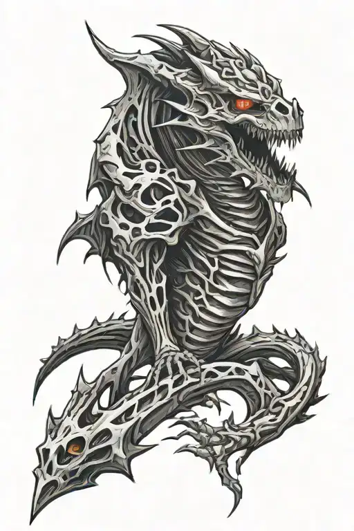dragon skeleton black eyes skyrim lightning bolt transforming tattoo design idea