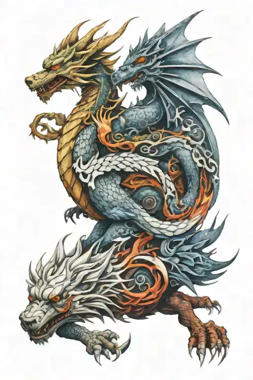 Dragon and wolf   tattoo design idea