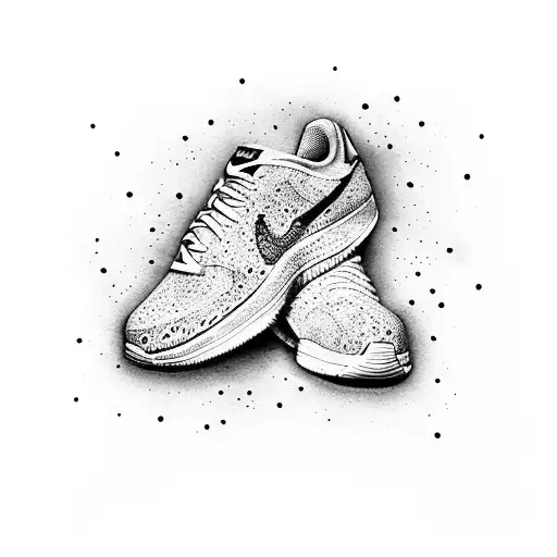 Create a dotwork tattoo of a pair of Nike sneakers with intricate detailing tattoo design idea