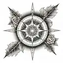 A detailed compass rose with a mother and son silhouette in the center, representing guidance and love tattoo design idea