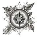 A detailed compass rose with a mother and son silhouette in the center, representing guidance and love tattoo design idea
