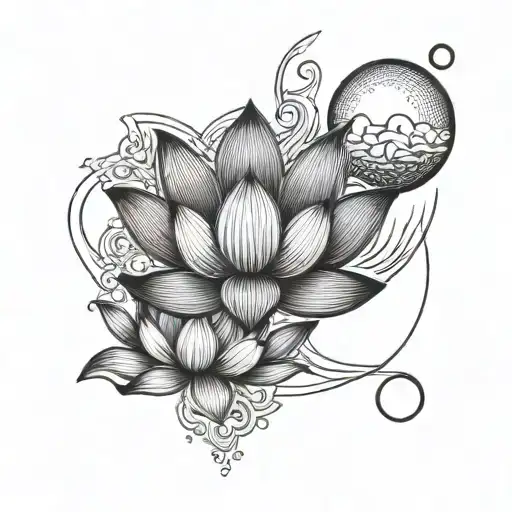 Lotus, moon and triune moon tattoo design idea