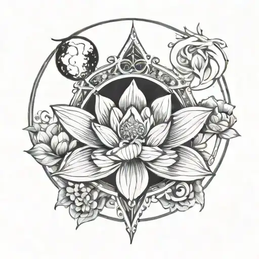 Lotus, moon and triune moon tattoo design idea