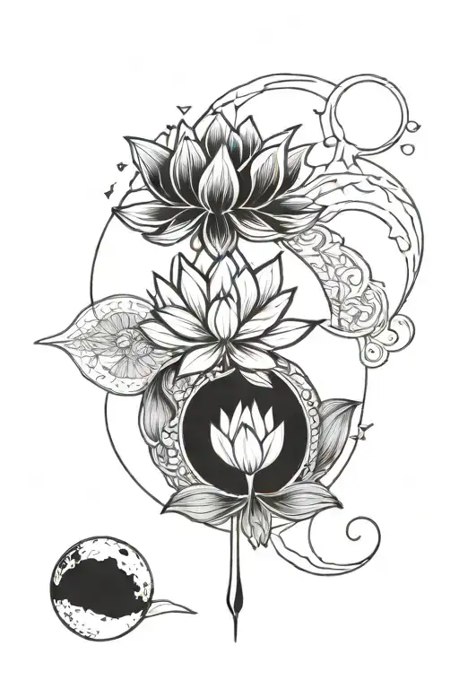 Lotus, moon and triune moon tattoo design idea