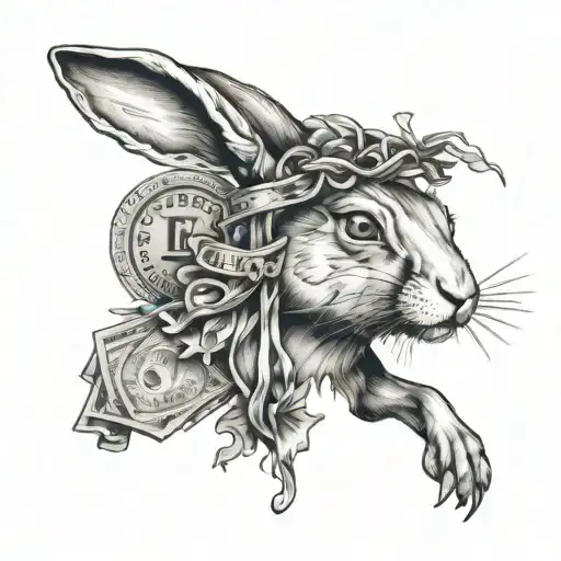 hare bucks baths with money tattoo design idea