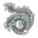wave and tribal pattern inspired tattoo design idea