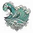wave and tribal pattern inspired tattoo design idea