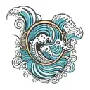 wave and tribal pattern inspired tattoo design idea