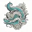 wave and tribal pattern inspired tattoo design idea