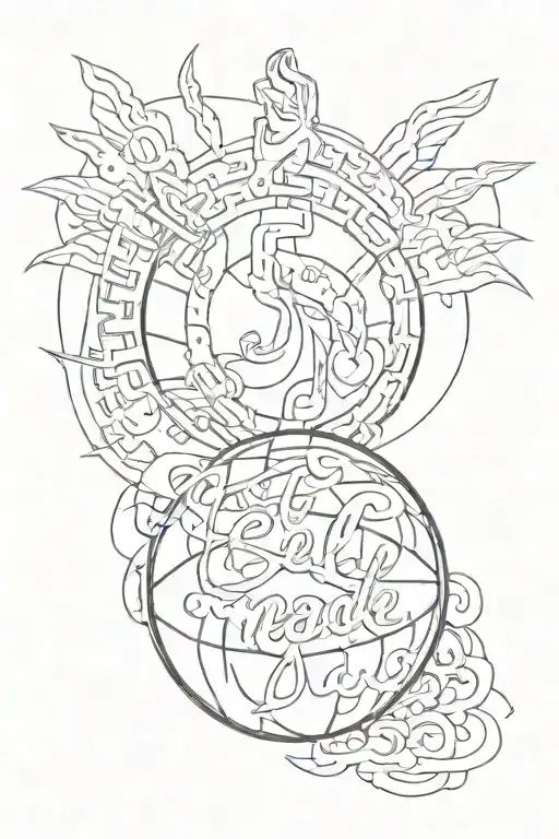 self made written on top, Basketball and praying hands, 2008 written on bottom tattoo design idea