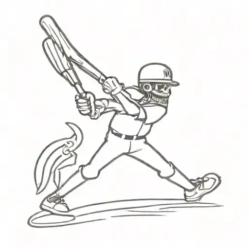 a skeleton swinging a baseball bat wearing a new york yankees cap  tattoo design idea
