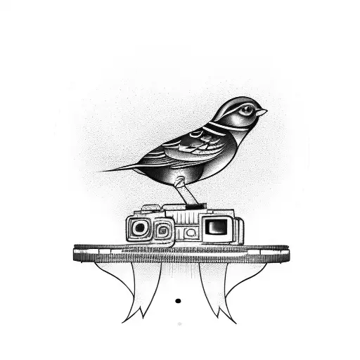 A bird perched on a camera roll tattoo design idea