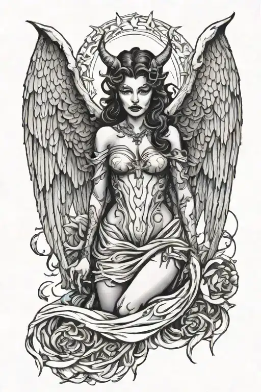 devil woman wearing angel clothes tattoo design idea