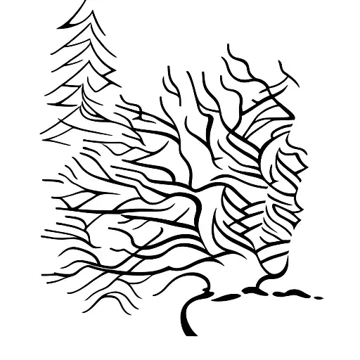 Birch tree, tall and thin, artistic with a brent geese flying in distance. The birch branches could spin and write Lele  tattoo design idea