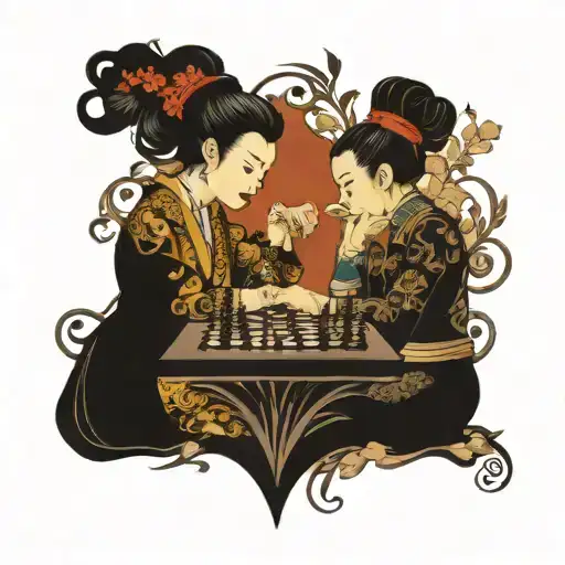 queens playing chess tattoo design idea