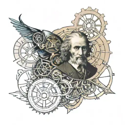 steampunk and Leonardo da Vinci tattoo design idea