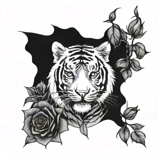 gemini tiger and roses tattoo design idea