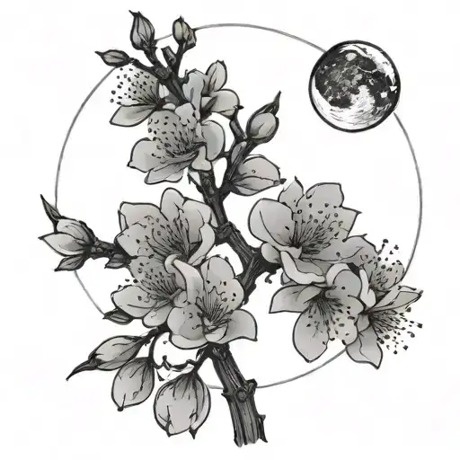 moon of almond blossoms  tattoo design idea